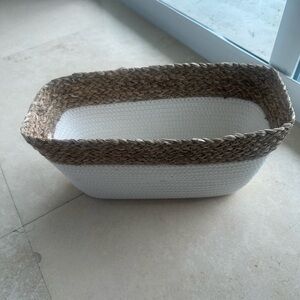 Elegant White and Brown Woven Storage Basket